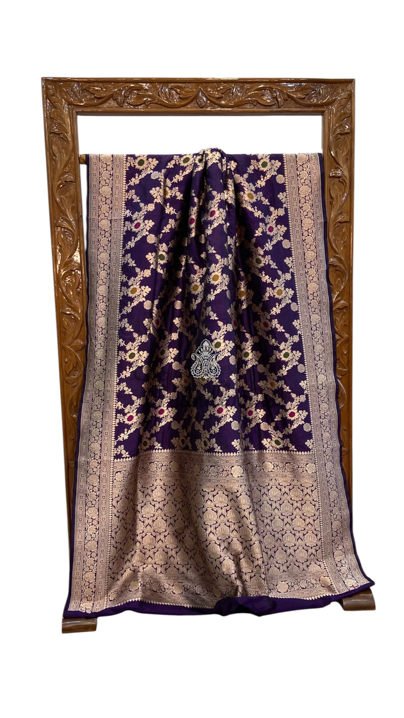 Pure Katan Silk Banarasi Handloom Saree - All Over Jaal Work With Meenakari