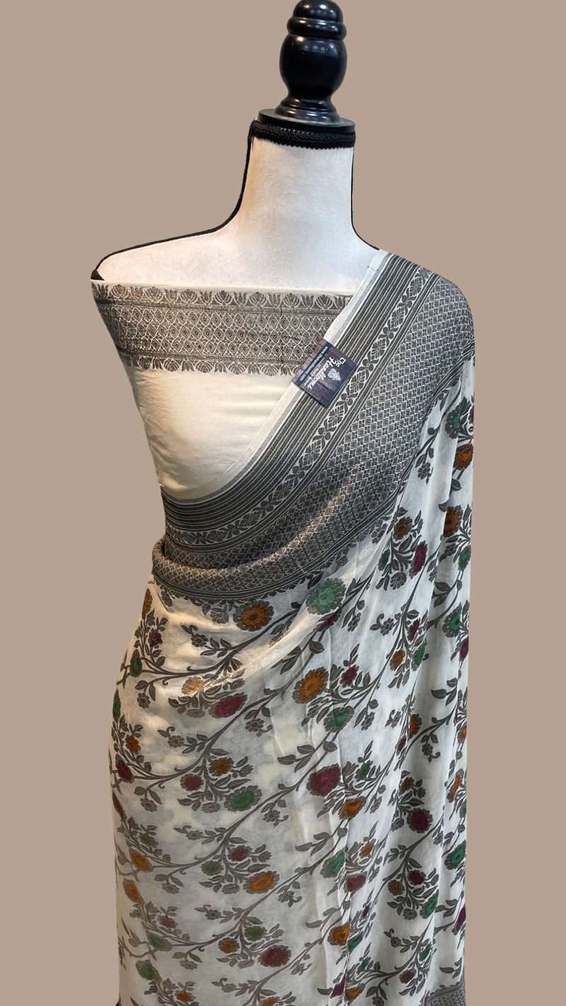 Pure Khaddi Georgette Banarasi Saree -  Antique zari - The Handlooms