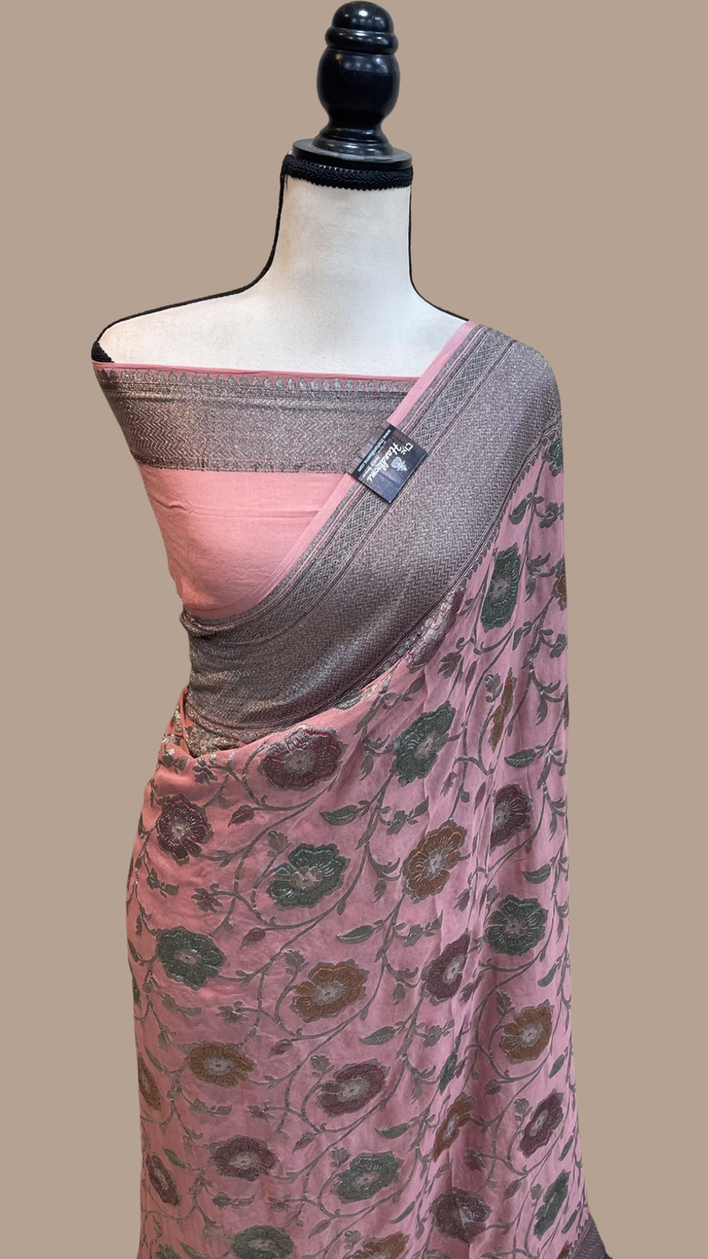 Pure Khaddi Georgette Banarasi Saree -  Antique zari - The Handlooms