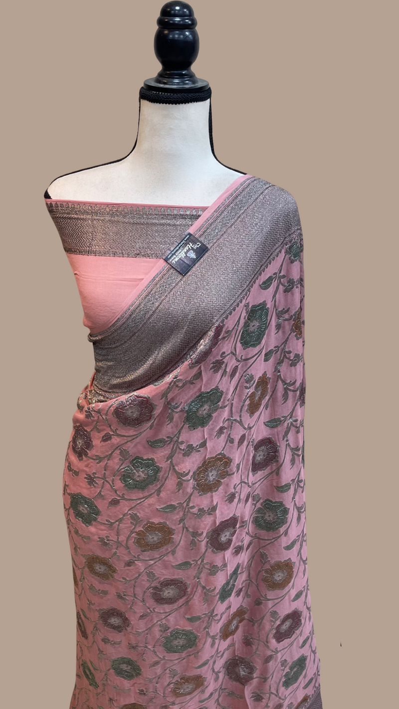 Pure Khaddi Georgette Banarasi Saree -  Antique zari - The Handlooms