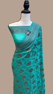 Pure Khaddi Georgette Banarasi Saree -  Antique zari - The Handlooms