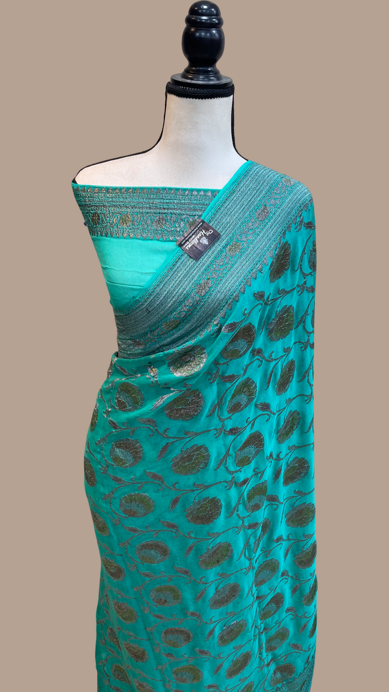 Pure Khaddi Georgette Banarasi Saree -  Antique zari - The Handlooms