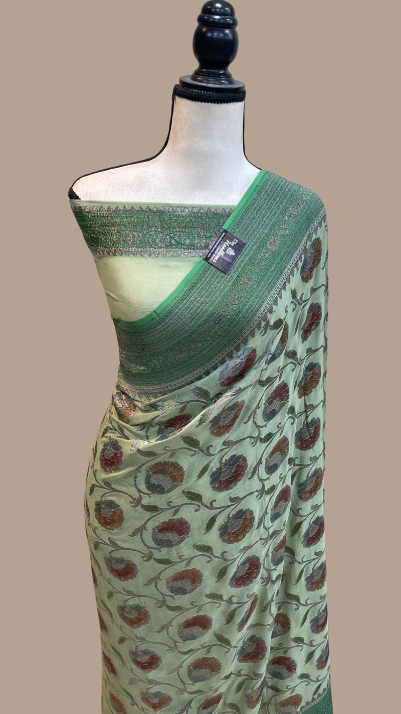 Pure Khaddi Georgette Banarasi Saree -  Antique zari - The Handlooms