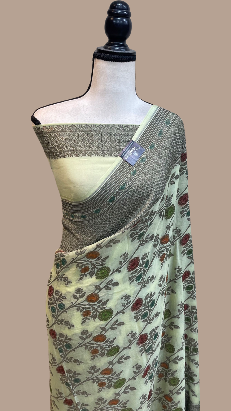 Pure Khaddi Georgette Banarasi Saree -  Antique zari - The Handlooms