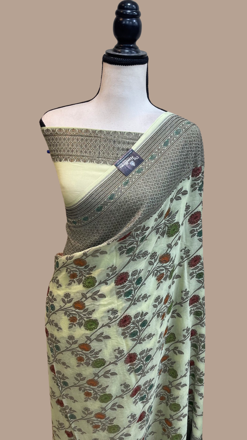 Pure Khaddi Georgette Banarasi Saree -  Antique zari - The Handlooms
