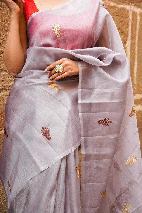 Pure Organza Chikankari Handloom Banarasi Saree