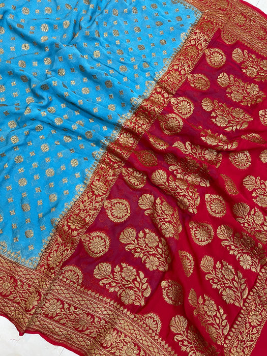Pure Khaddi Georgette Banarasi Saree -  Antique zari - The Handlooms