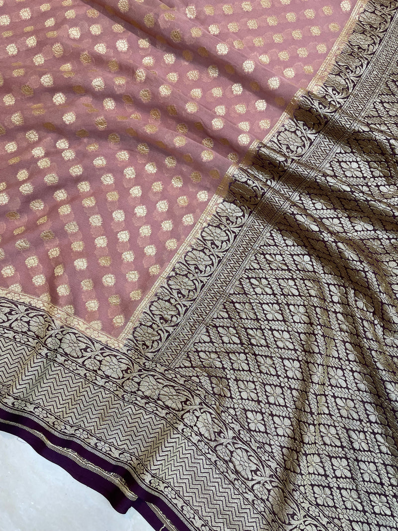 Dual Shade Khaddi Georgette Handloom Banarasi Saree - Gold Zari - The Handlooms