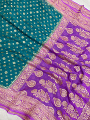 Dual Shade Khaddi Georgette Handloom Banarasi Saree - Gold Zari - The Handlooms