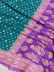 Dual Shade Khaddi Georgette Handloom Banarasi Saree - Gold Zari - The Handlooms