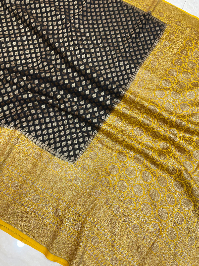 Pure Khaddi Georgette Banarasi Saree -  Antique zari - The Handlooms