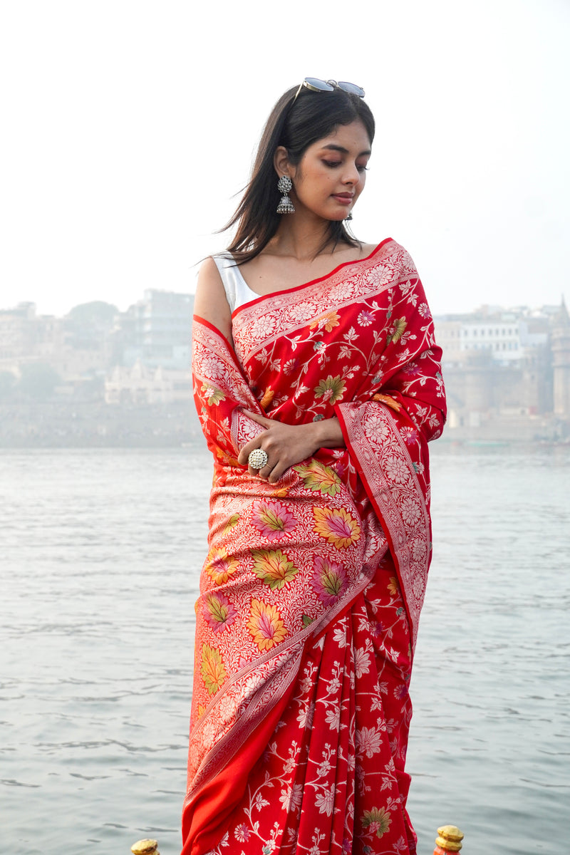 Moonga Silk Handloom Banarasi Saree - With meenakari - The Handlooms