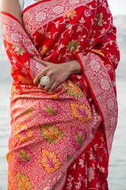 Moonga Silk Handloom Banarasi Saree - With meenakari - The Handlooms