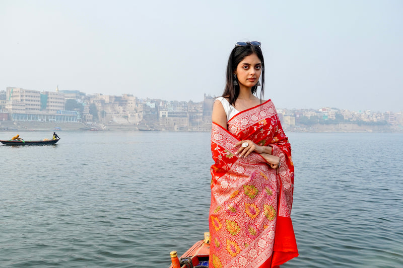 Moonga Silk Handloom Banarasi Saree - With meenakari - The Handlooms