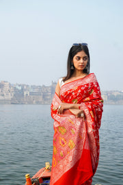 Moonga Silk Handloom Banarasi Saree - With meenakari - The Handlooms