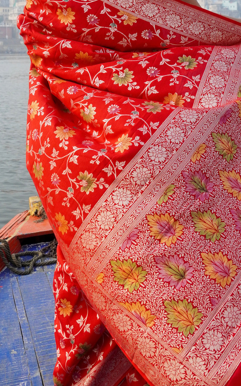 Moonga Silk Handloom Banarasi Saree - With meenakari - The Handlooms