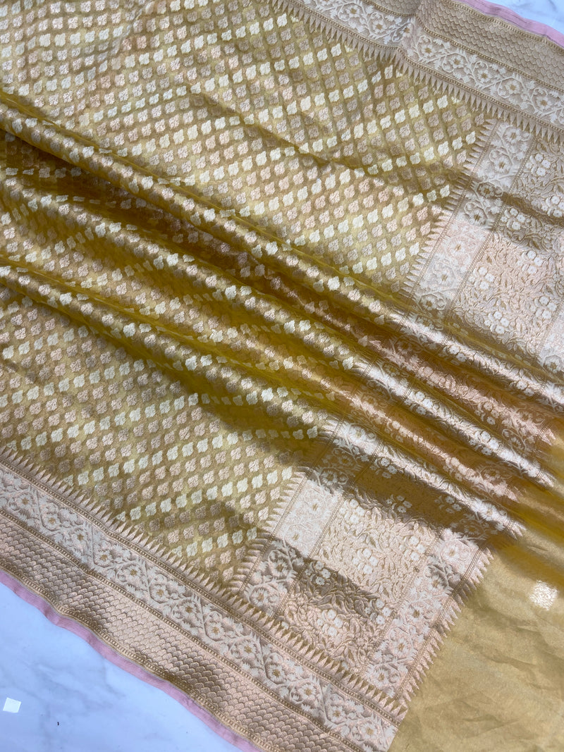 Pure Tissue Reshmi Zari Banarasi Brocade Handloom Dupatta - The Handlooms