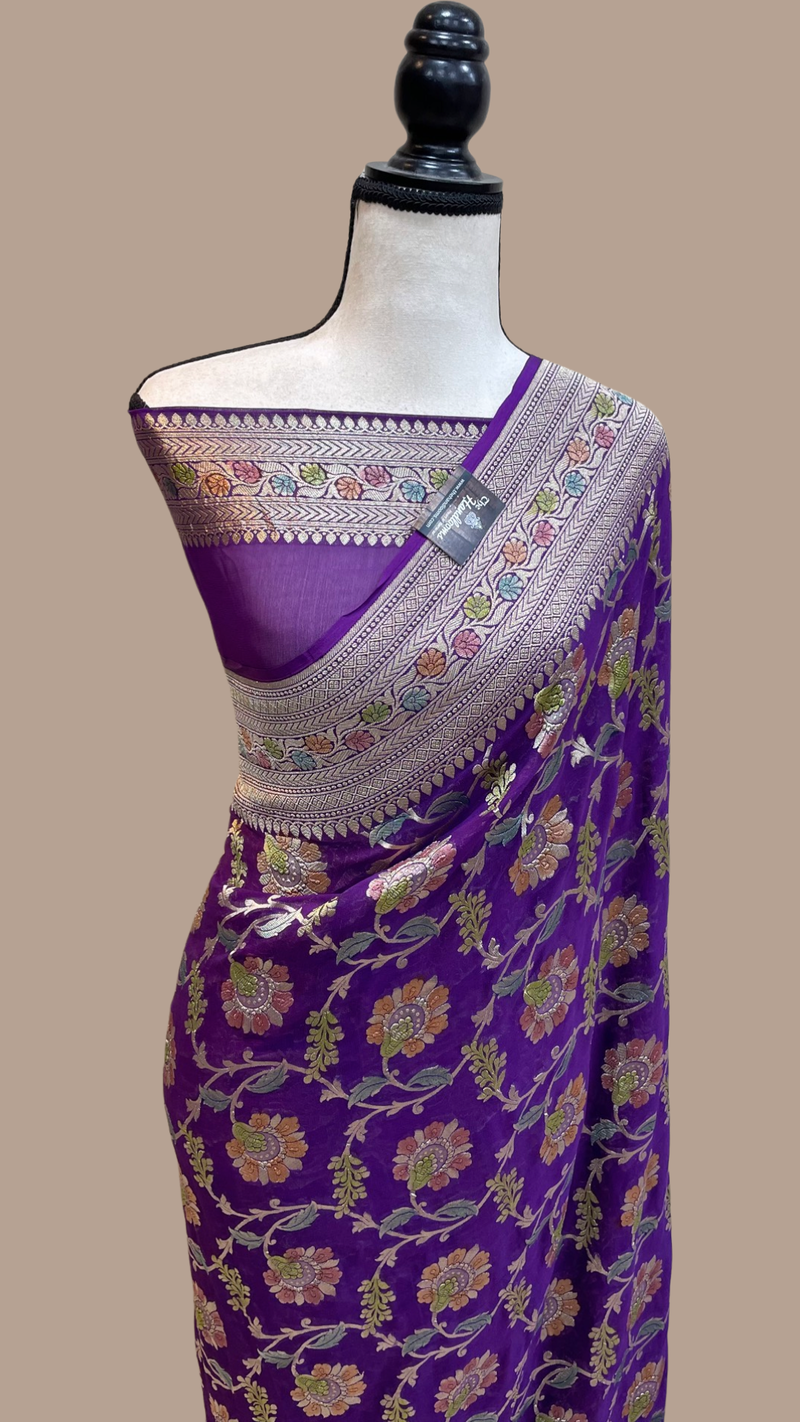 Pure Khaddi Georgette Handloom Banarasi Saree - The Handlooms