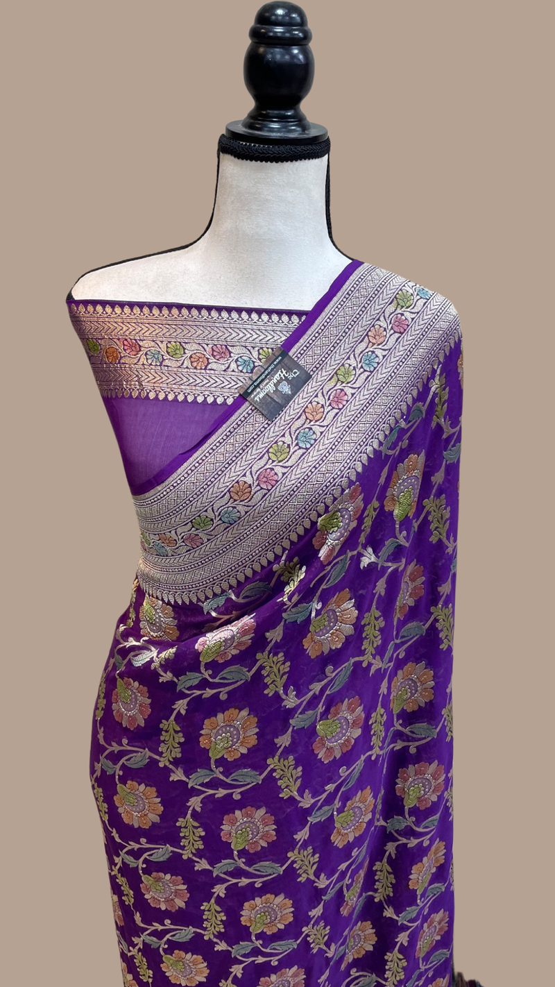 Pure Khaddi Georgette Handloom Banarasi Saree - The Handlooms