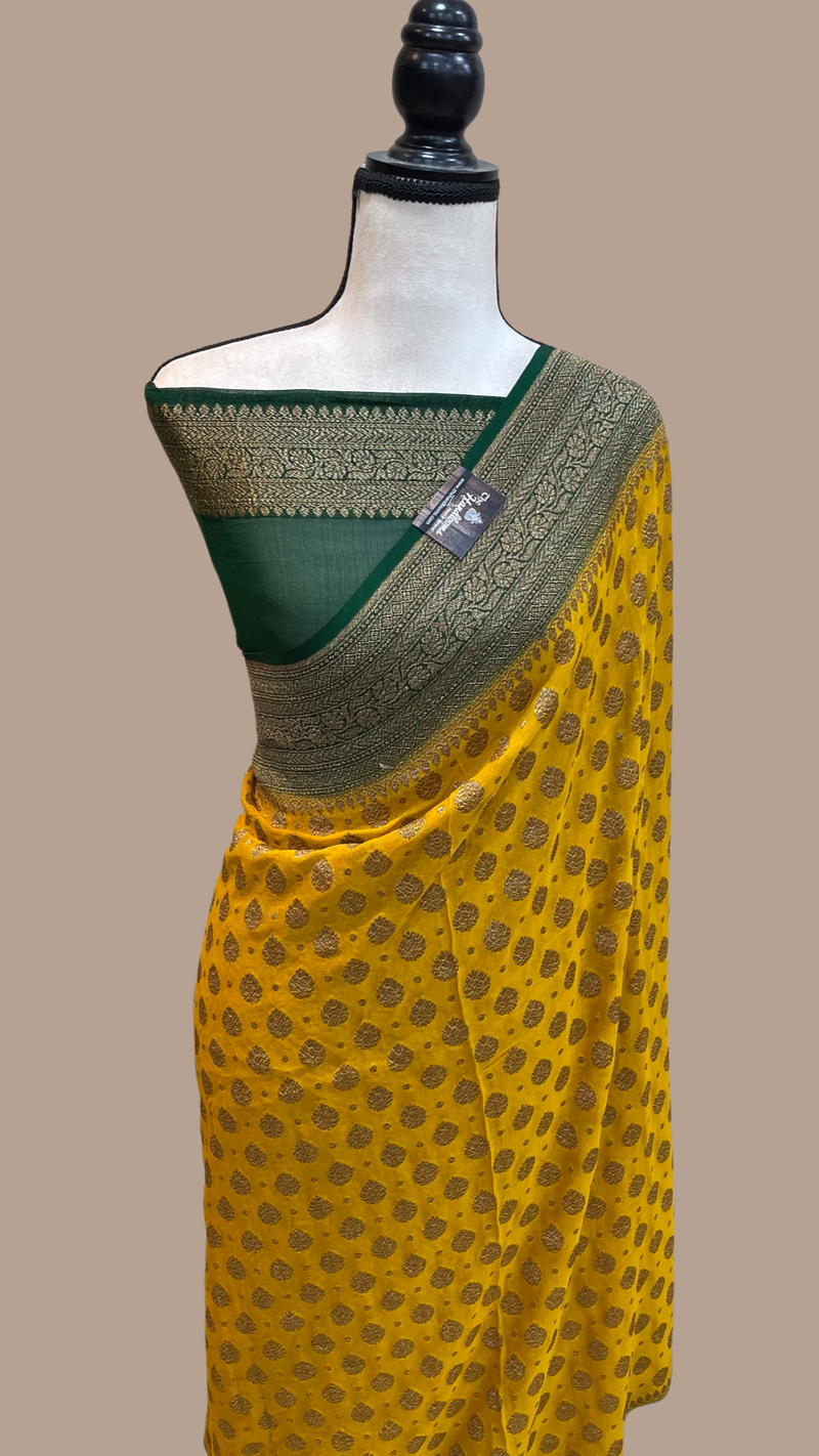 Pure Khaddi Georgette Banarasi Saree -  Antique zari - The Handlooms