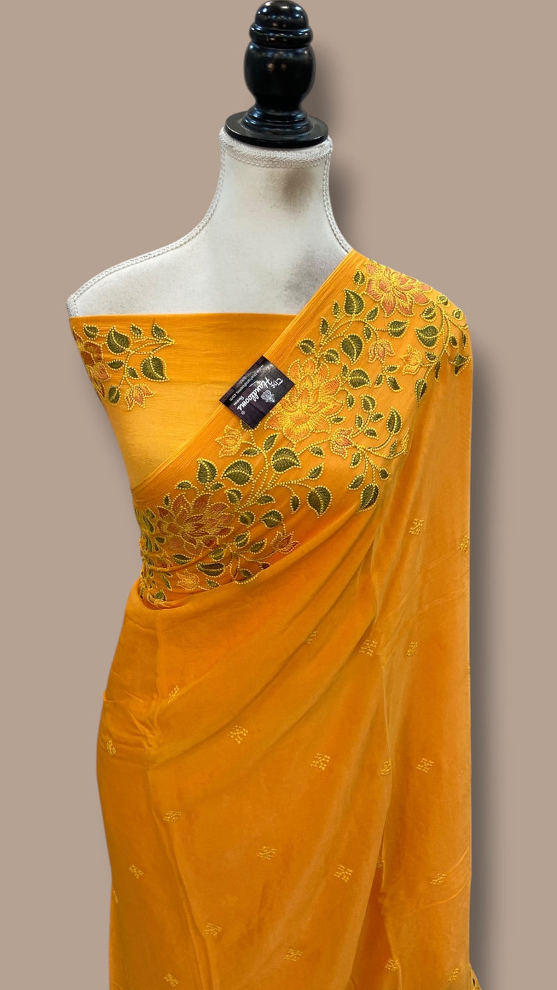 Pure Georgette Chikankari Handloom Banarasi Saree