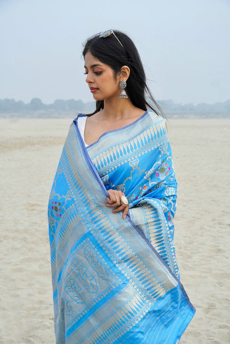 Ektara Pure Katan Silk Banarasi Handloom Saree - All over kadiyal Jaal work