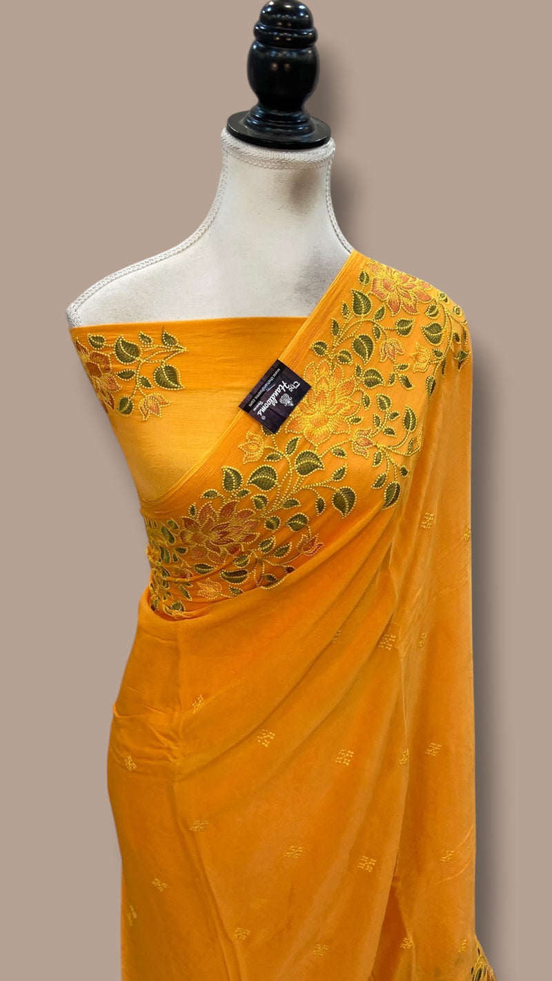 Pure Georgette Chikankari Handloom Banarasi Saree