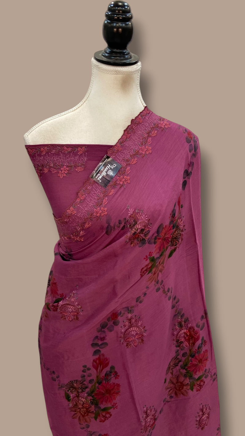 Pure Georgette Handloom Banarasi Saree - Chikankari With Digital Print