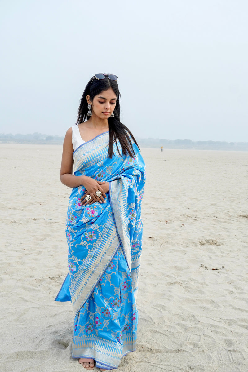 Ektara Pure Katan Silk Banarasi Handloom Saree - All over kadiyal Jaal work - The Handlooms