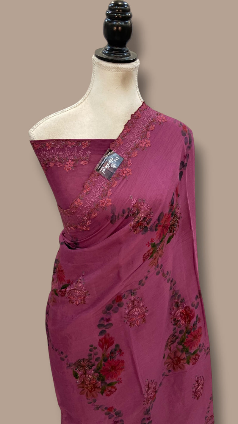 Pure Georgette Handloom Banarasi Saree - Chikankari With Digital Print