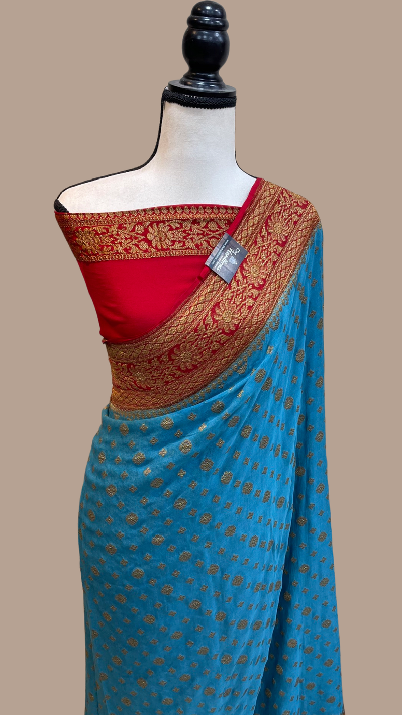 Pure Khaddi Georgette Banarasi Saree -  Antique zari - The Handlooms