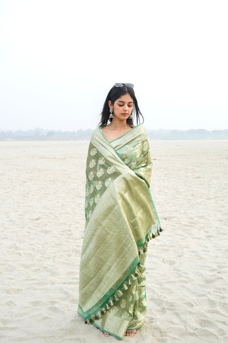 Pure Kora Tissue Handloom Banarasi Saree - The Handlooms