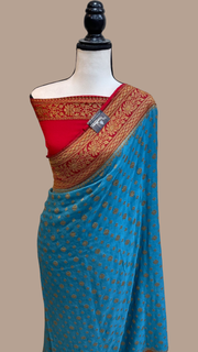 Pure Khaddi Georgette Banarasi Saree -  Antique zari - The Handlooms