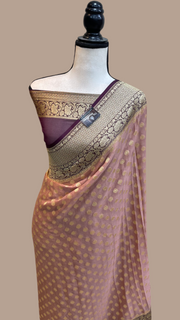 Dual Shade Khaddi Georgette Handloom Banarasi Saree - Gold Zari - The Handlooms