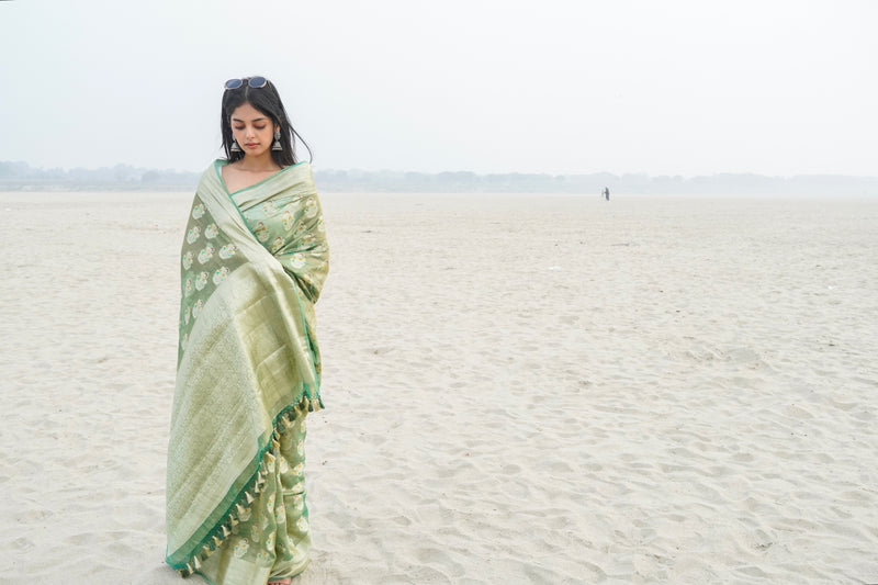 Pure Kora Tissue Handloom Banarasi Saree - The Handlooms