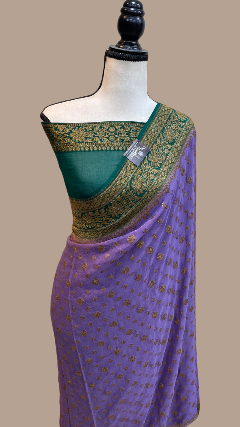 Pure Khaddi Georgette Banarasi Saree -  Antique zari - The Handlooms