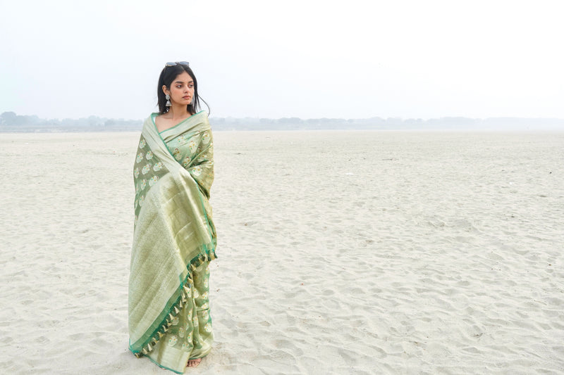 Pure Kora Tissue Handloom Banarasi Saree - The Handlooms