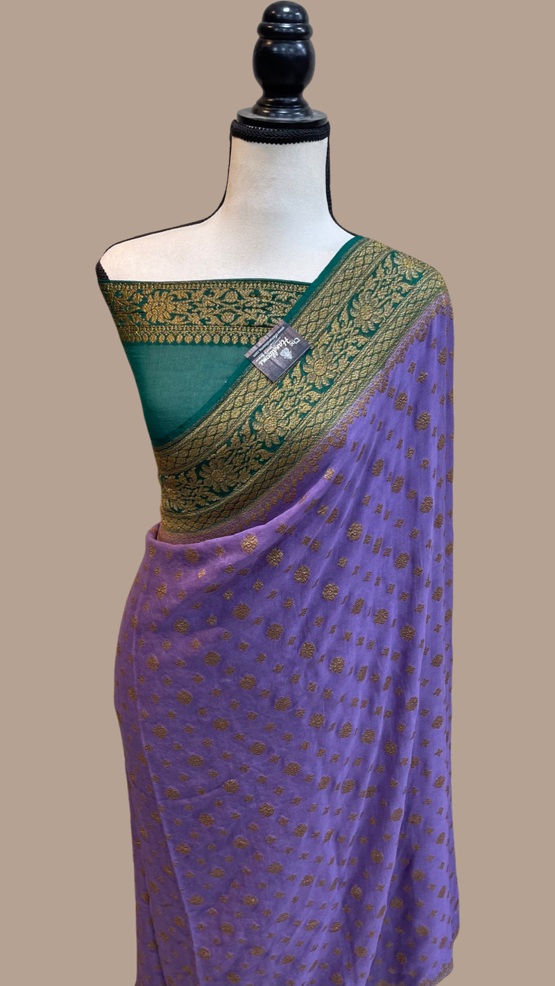 Pure Khaddi Georgette Banarasi Saree -  Antique zari - The Handlooms