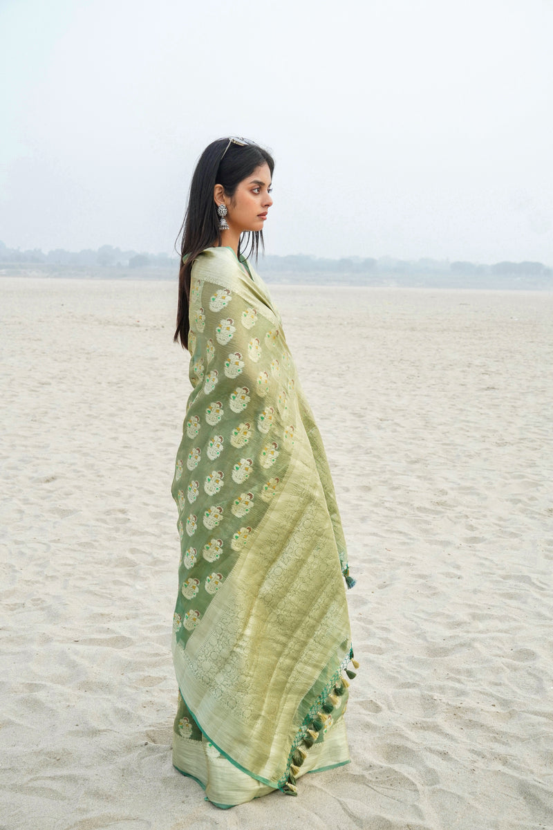 Pure Kora Tissue Handloom Banarasi Saree - The Handlooms