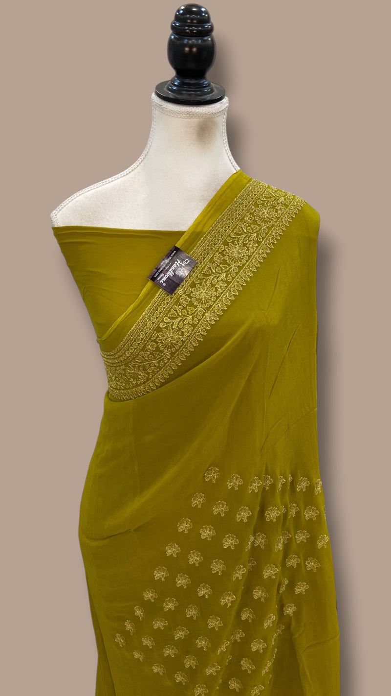 Pure Georgette Chikankari Handloom Banarasi Saree