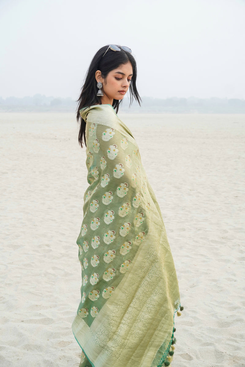 Pure Kora Tissue Handloom Banarasi Saree - The Handlooms