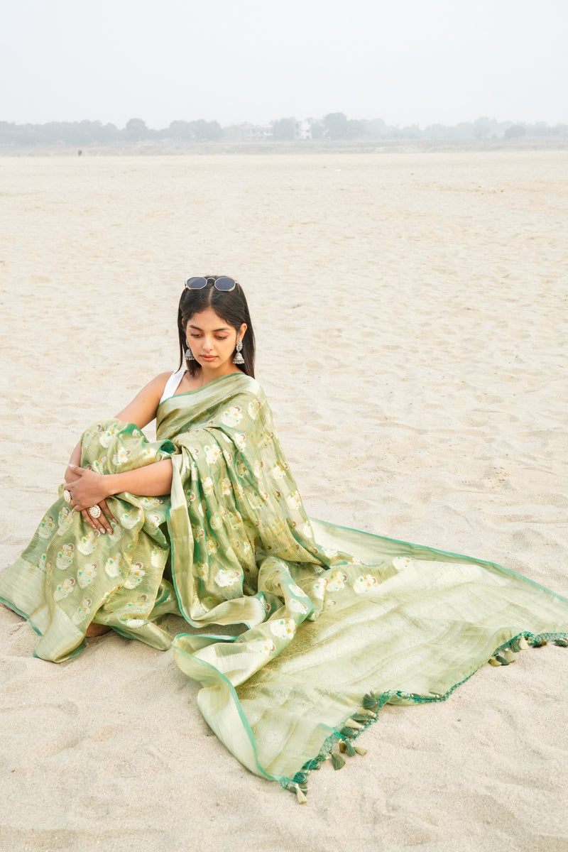 Pure Kora Tissue Handloom Banarasi Saree - The Handlooms