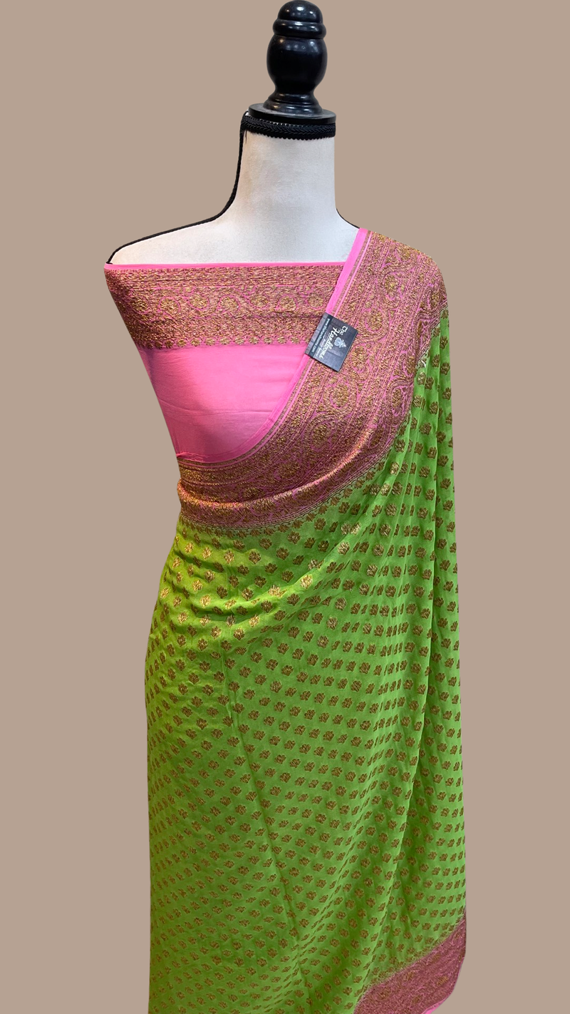 Pure Khaddi Georgette Banarasi Saree -  Antique zari - The Handlooms