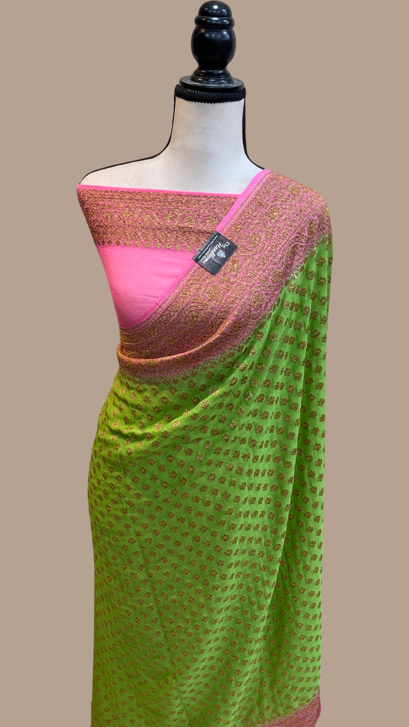 Pure Khaddi Georgette Banarasi Saree -  Antique zari - The Handlooms
