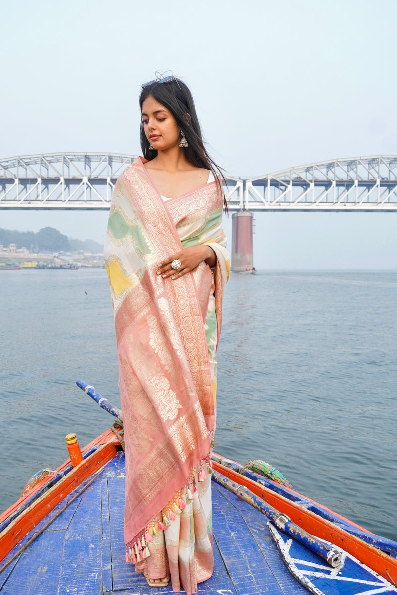 Moonga Georgette Handloom Banarasi Saree - Rangkat - The Handlooms