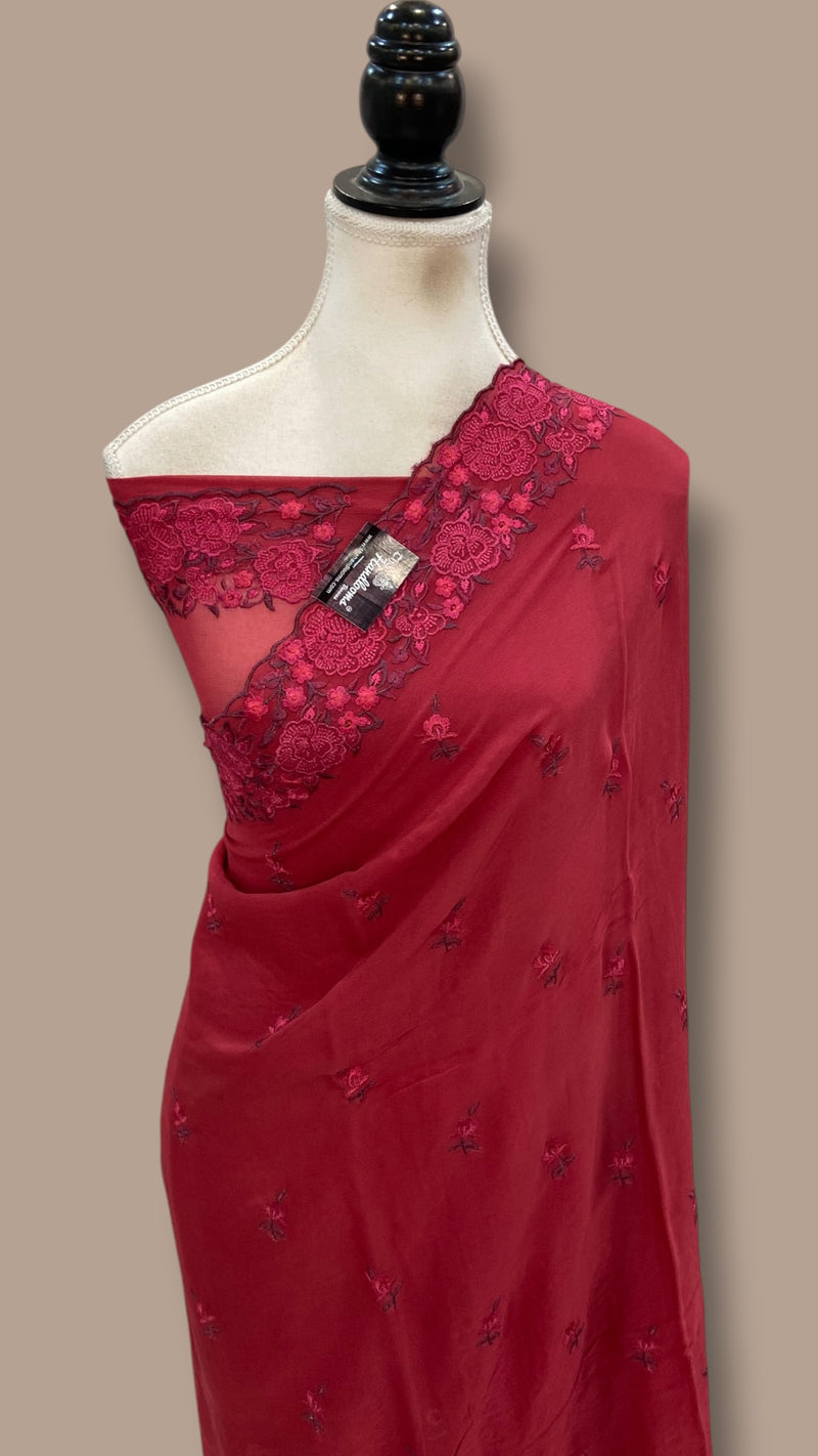 Pure Georgette Chikankari Handloom Banarasi Saree