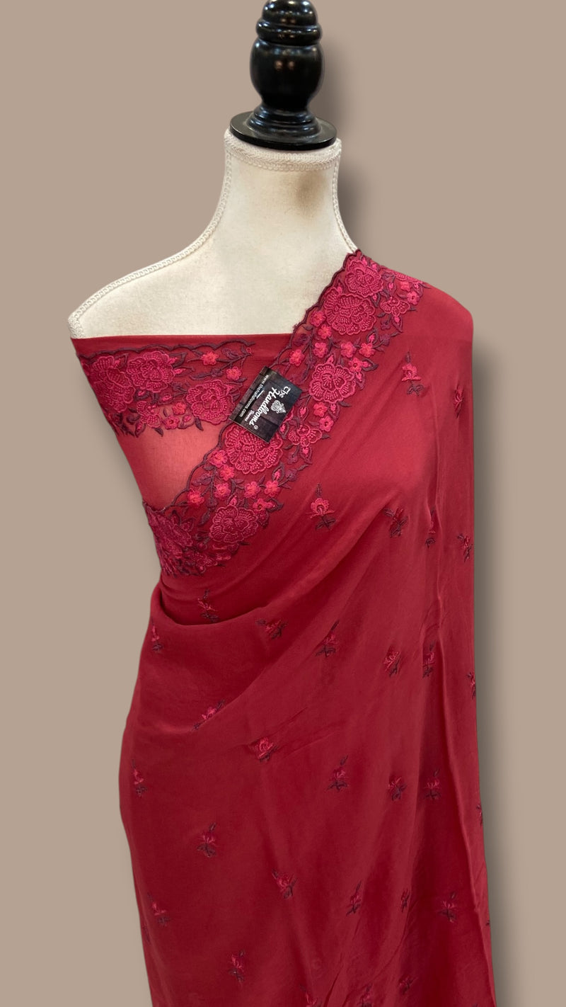 Pure Georgette Chikankari Handloom Banarasi Saree