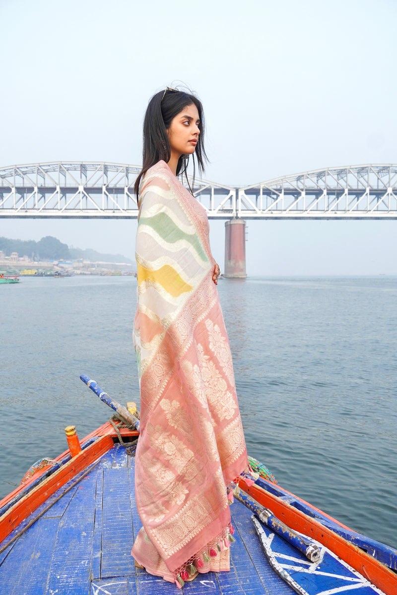 Moonga Georgette Handloom Banarasi Saree - Rangkat - The Handlooms