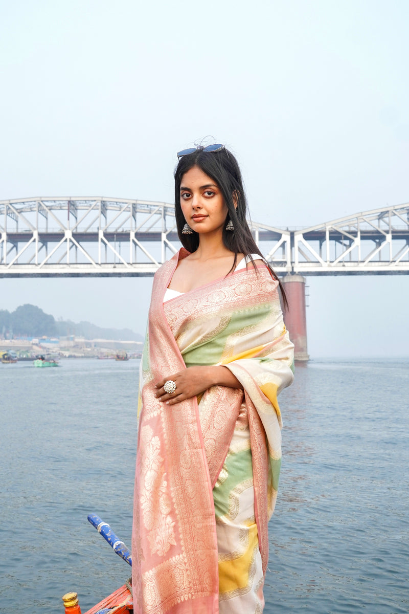 Moonga Georgette Handloom Banarasi Saree - Rangkat - The Handlooms