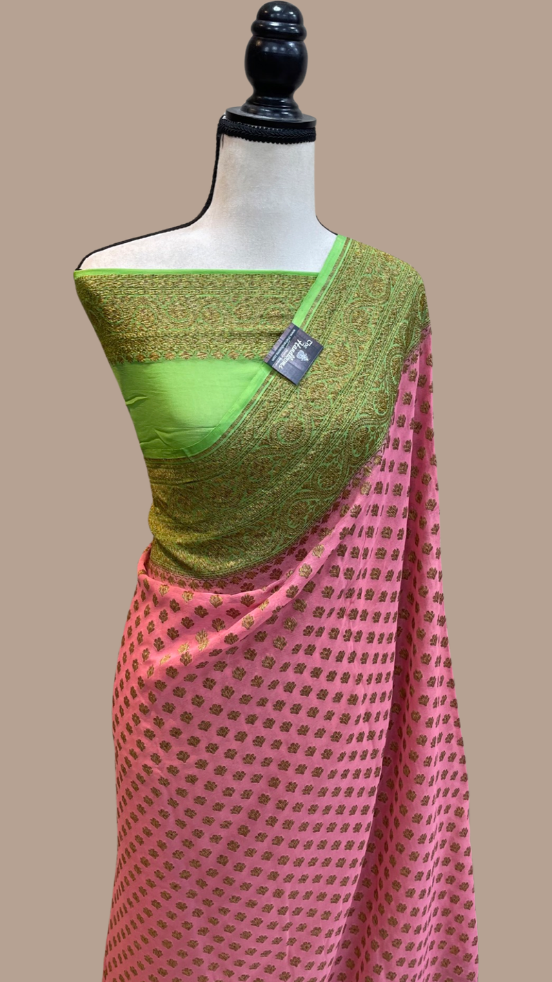 Pure Khaddi Georgette Banarasi Saree -  Antique zari - The Handlooms